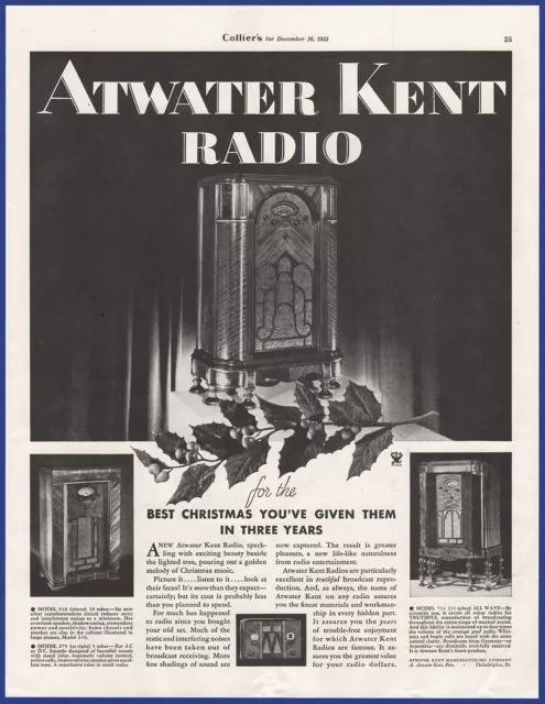 VINTAGE 1933 ATWATER KENT Models 310, 510, 275, 711 Tube Radio 1930's ...