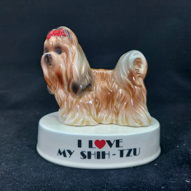Vintage George Good Japan “I Love My Shih-Tzu" Ceramic Figurine 3”
