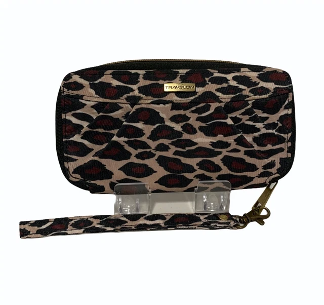 Travelon Safe ID Zip RFID Blocking Wallet Wristlet in Animal Print