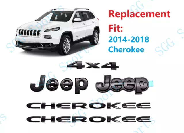 5pcs Jeep Cherokee 4x4 Front Rear Door Gloss Black Replacement Emblem 2014-2018