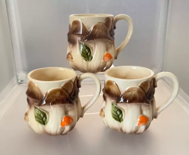 Vintage HOMCO Set of Three (3) Ceramic Mushroom Coffee Tea Mugs