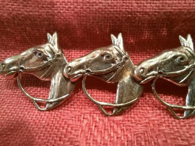 Vintage 3 HORSE HEAD Sterling Silver Pin 3.8 grams  Brooch 2.25" Long