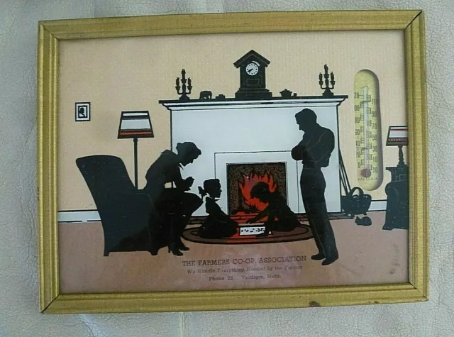 Silhouette Advertising Picture w/ Thermometer Farmers Co-op Assoc Nebraska Vtg