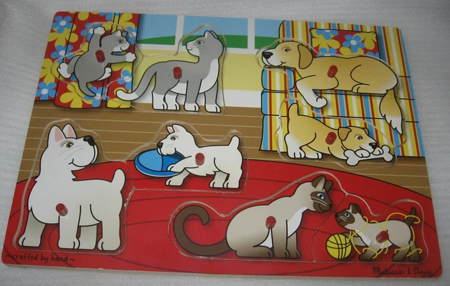 RARE ~ Cats kitten dogs Melissa & Doug Wood Pets Puzzle animals ~ 8 peg pieces