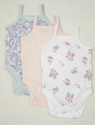 NOCE moscata per neonate Cami Gilet Body 3 confezione con cinturino rosa senza maniche a fiori NUOVO