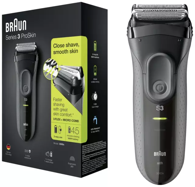 Braun Series 3 3000s Folienrasierer Rasierer Klingen Rasieraparat Schwarz