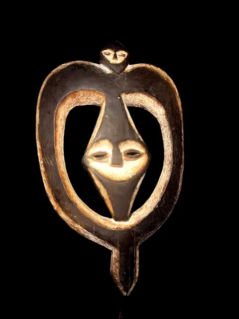 African Tribal Face Mask Wood Hand Carved Vintage Wall Hanging Kwele Mask-5128