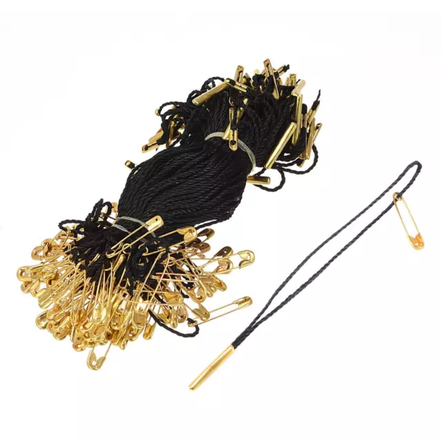 Polyester Hang Tag String Tag Fasteners,Clothing with Pin Black Gold Tone 400pcs