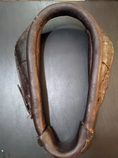 Vtg Antique Leather Horse Harness Collar Rustic Farm Plow Yolk Americana Decor