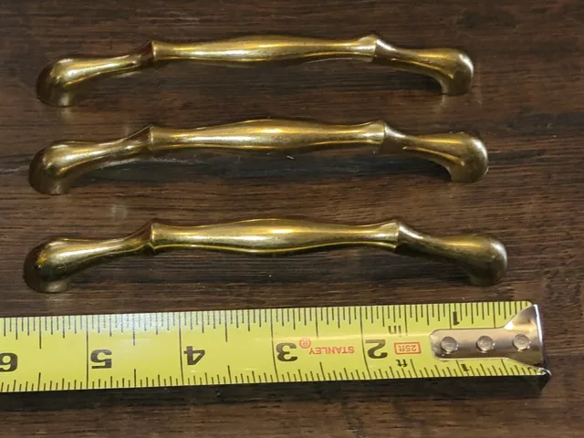 Vintage Brass toned Cabinet Drawer Pulls Handles Lot of 3