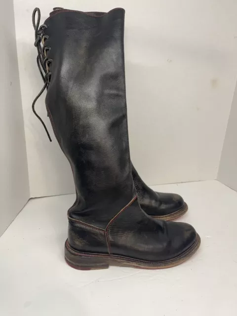 BED STU Womens Manchester Black Leather Riding Boots Back Lace Side Zip Size 7