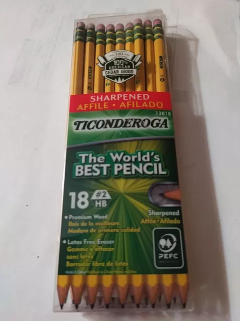 Ticonderoga Pencils, Wood-Cased, Pre-Sharpened, #2 HB Soft, Yellow, 18 Count