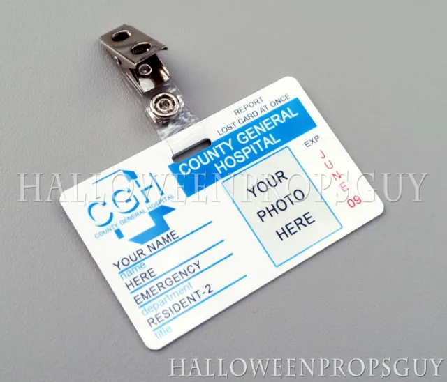 ER Style County General Hospital PVC ID Card Replica w Clip Custom or Charactor