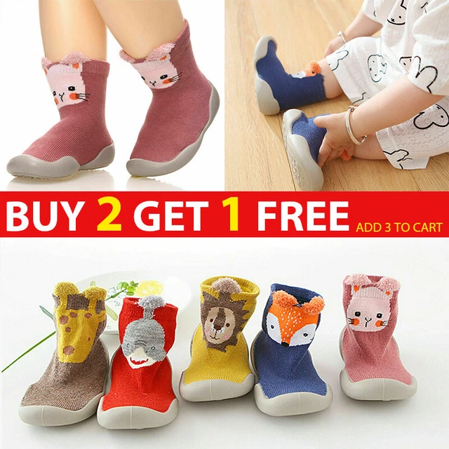 Kids Baby Girl Boys Toddler Anti-slip Slippers Socks Cotton Shoes Winter Warm UK