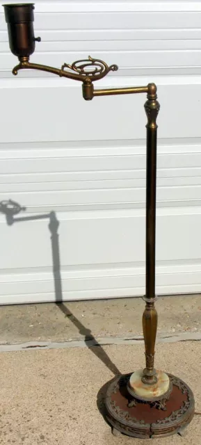 Antique REMBRANDT Art Nouveau deco Brass Floor Lamp Swing Arm Marble Cast Iron