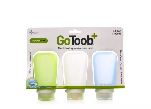 NEW GoToob+ Silicone Squeeze Bottles LG 3.4oz 100ml Clear/Green/Blue | humangear