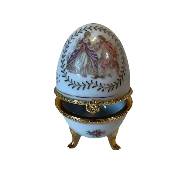 Œuf En Porcelaine Linvosges Vintage - Boîte à Bijoux Ou à Bagues, Occasion, Déco Ancienne