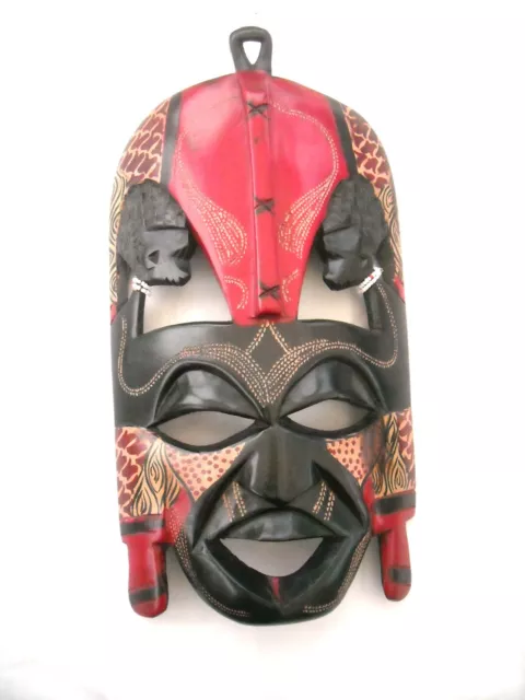 Hand Carved Painted Wooden African Mask - 33 cm