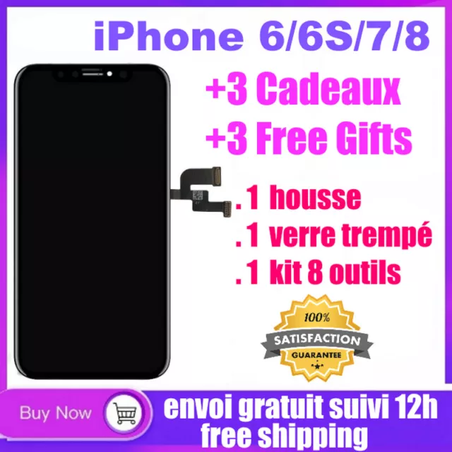 ECRAN LCD iPHONE 7/ 8/ 6/ S CHASSIS NAPPE VITRE TACTILE  + Outils+ Verre+ Housse