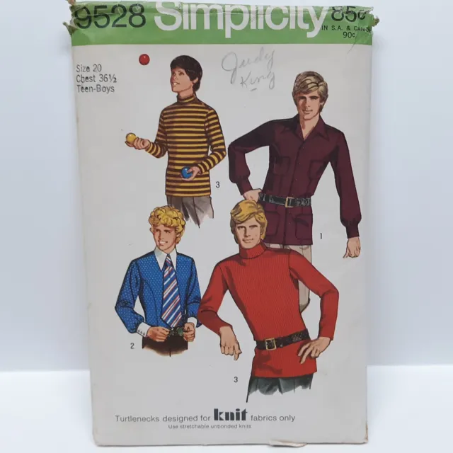 Vintage Simplicity Sewing Pattern 9528 Boys/Mens Shirt Long Sleeve Sz 20