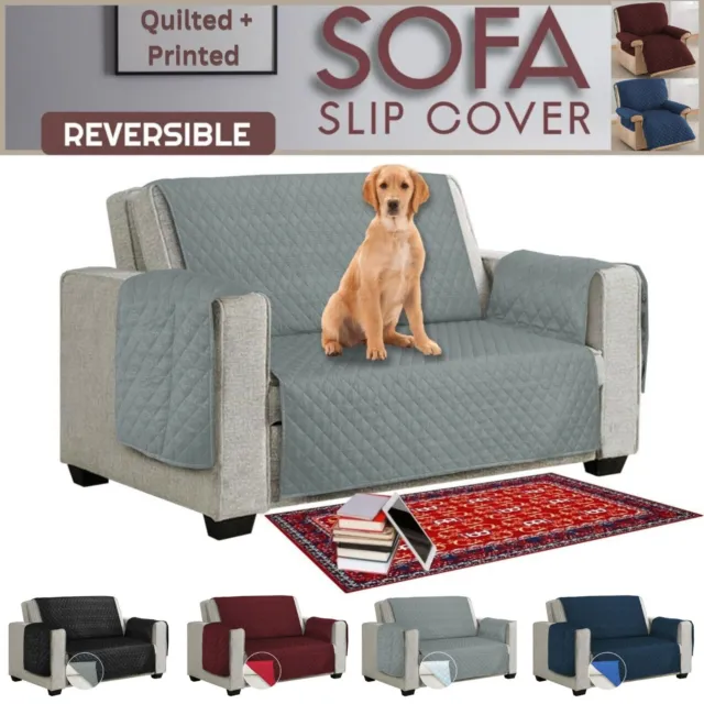 Non Slip Sofa Cover 1 2 3 Seater Slip Covers Quilted Pet Protector Settee Throw,