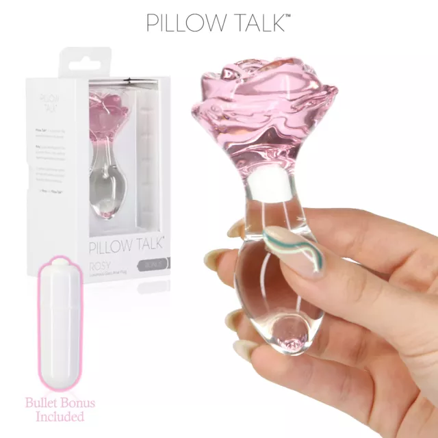 Pillow Talk Rosy Plug, Lussuoso Tappo Anale in Vetro a Forma di Rosa Trasparente
