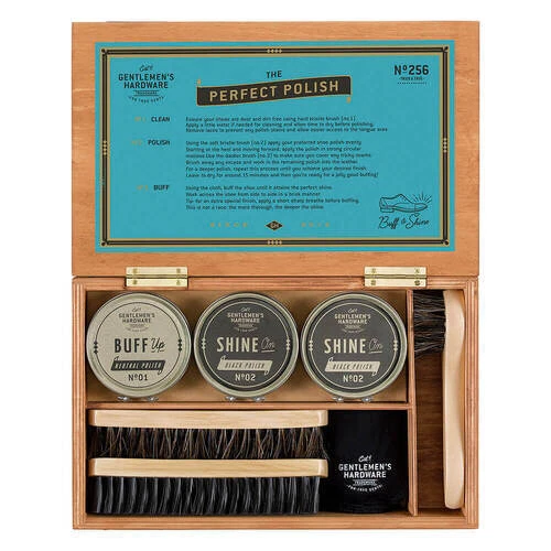 Gentlemen's Hardware Vintage English Design Wooden Sturdy Shoe Shine Cigar Box