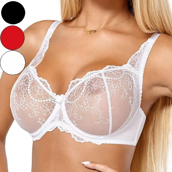 BH mit Bügel transparent Soft Cup Damen Dessous Unterwäsche weiß schwarz rot