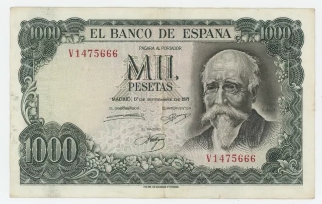 Spain España 1000 Pesetas 17-9-1971 Pick 154.a VF+ Circulated Banknote Ref 666