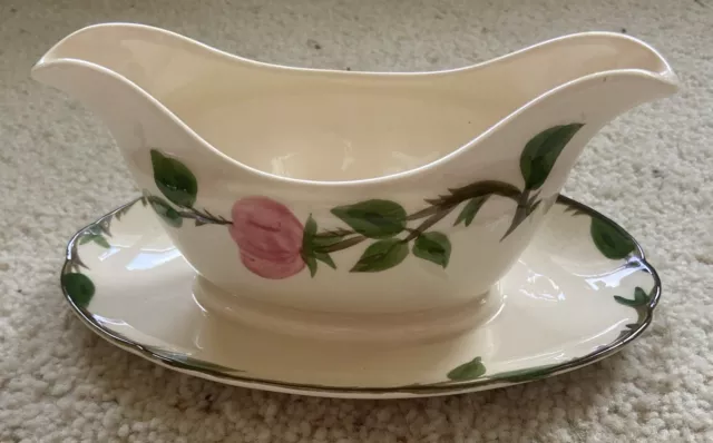 Vtg Franciscan Gravy Boat Desert Rose Attached Underplate Floral Earthenware USA