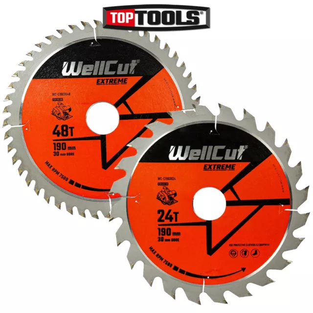 WellCut Extreme TCT Saw Blade 190mm x 30mm Bore 24 & 48 Teeth For HS7601J, GKS65