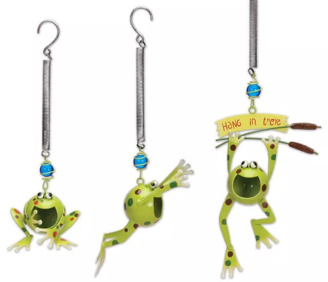 Frog Bouncy Garden Ornament Lawn Art set of 3 CAMPSITE HOME CAMPING BEACH METAL
