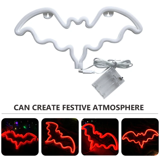 NEON BAT LIGJT Gothic Light Led Bats Sign Wall Decoration Child £14.35
