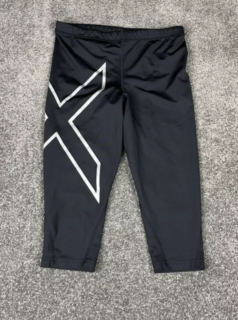 2XU Compression Tights Womens Medium Black Mid Rise 3/4 Length Pants Gym Ladies