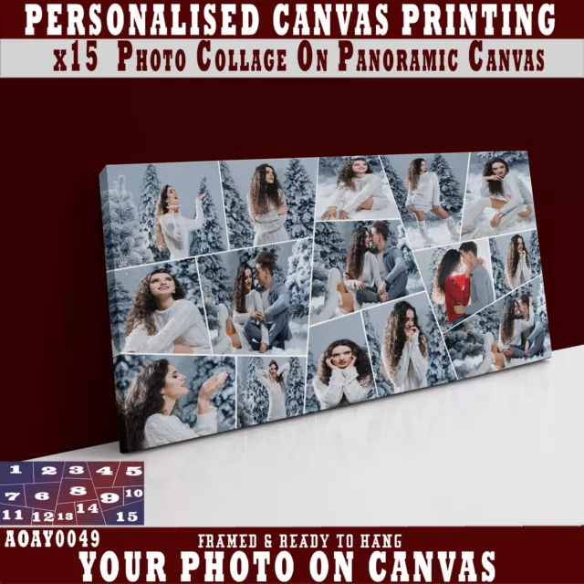 Personalised Photo On PANORAMIC Canvas x15 & x11 COLLAGE Customized canvas Print