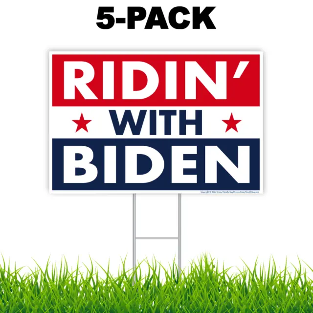 Ridin' With Joe Biden Yard Sign, 18" x 12", Metal H-Stake (5 Signs Wholesale)