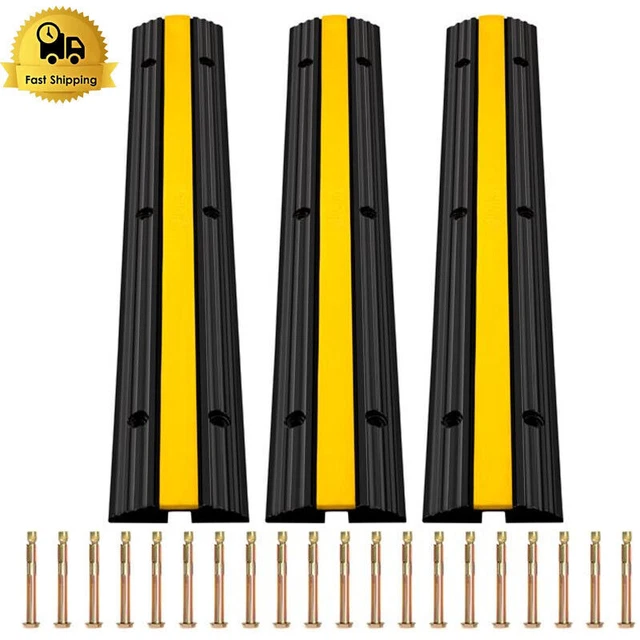 Modular Rubber Speed Bump Driveway Cable Protector Ramp 3 Pack 1-Channel