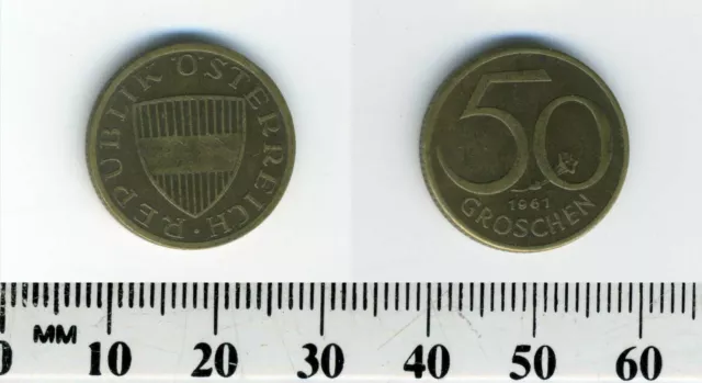 Austria 1961 - 50 Groschen Aluminum-Bronze Coin - Austrian shield 8