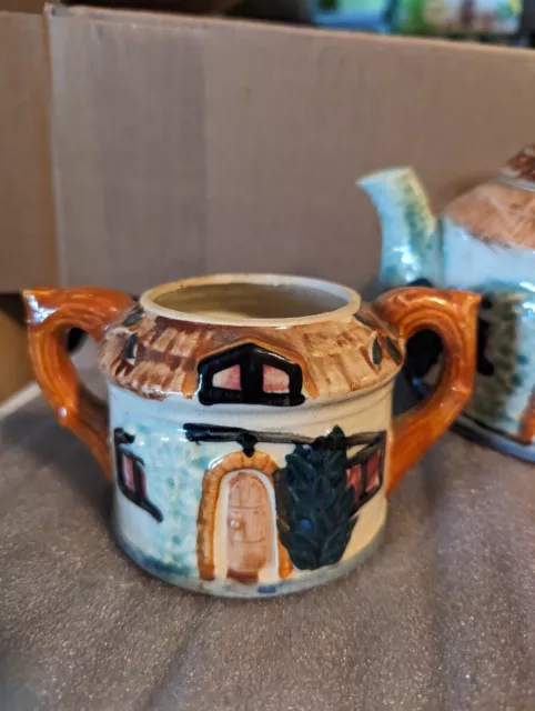 Vintage Cottage Hut Ceramic, Teapot sugar, creamer Tea Set Made In Japan 2