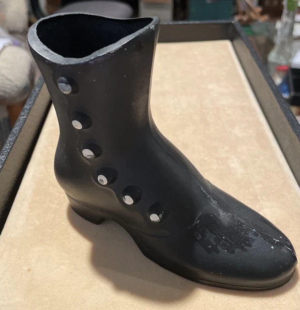 Victorian Style Black Ceramic Shoe Boot Vase Plant Mary Poppins Painted Heel Vtg