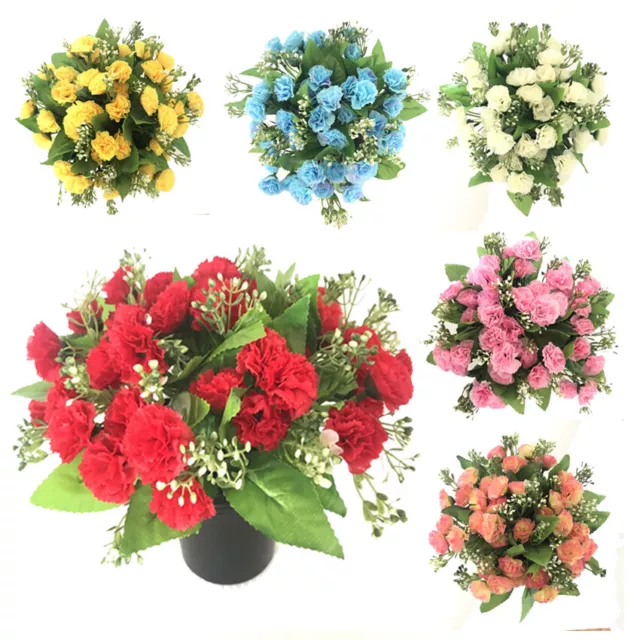 Artificial Graveside Mini Carnation Bush Tiny Flowers Crem Pot / Vase Memorial