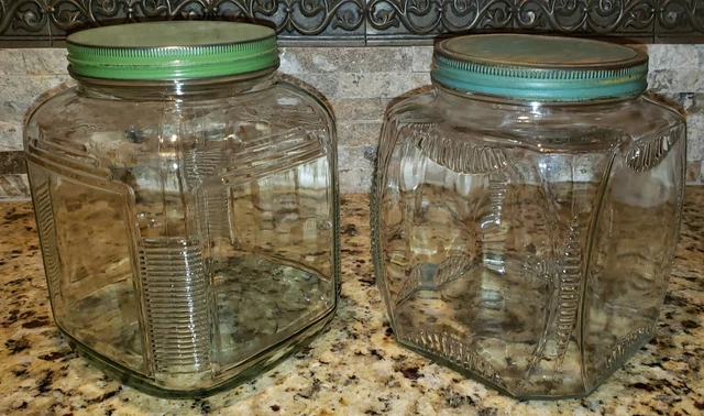 (CHOICE) !  Hoosier Cabinet Style Glass Square Canister Ribbed Corners Jar w Lid