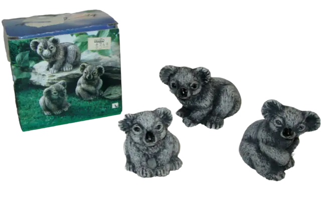 Vintage Der Grune Punkt Koala Figurine Set - Lot of 3, Animal Family, Boxed, Gra