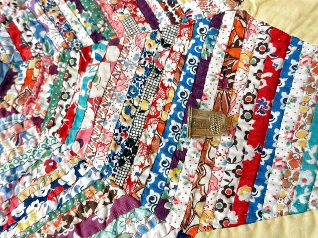 Micro Pieces! c 1930s Feedsack Star QUILT pc Yellow