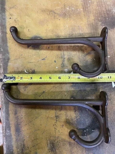 Two Vintage 10 Inch Cast Iron Tack Hooks