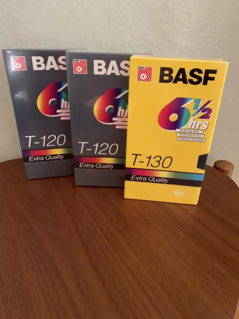 3 Pack BASF Blank VHS Tapes T-130 T-120 Video Cassette VCR Sealed New NOS