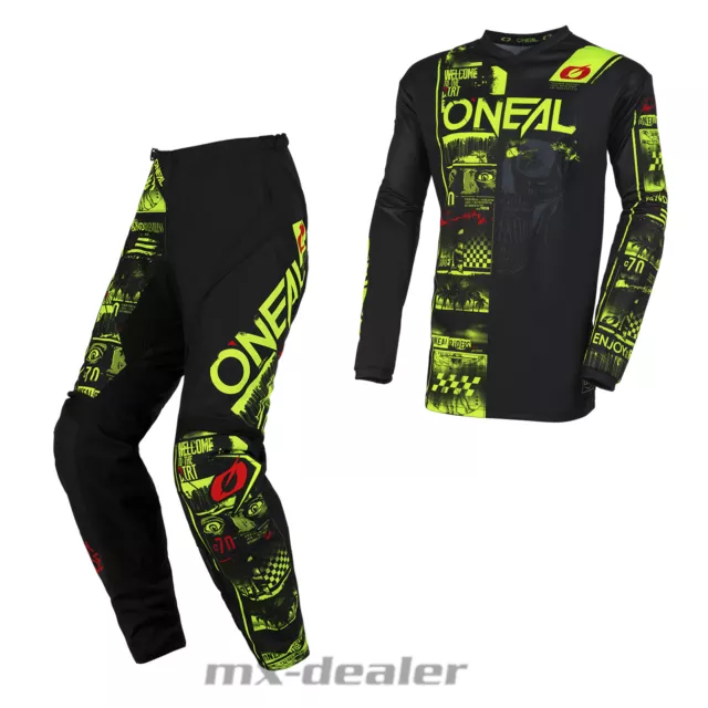 O'Neal Element V.23 Attack Schwarz Neon Cross Hose Jersey MX Motocross Combo