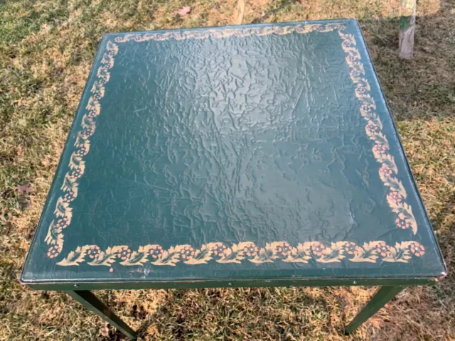 Vintage Antique Wood Folding Game/Card Table Old World Art Padded Shabby Chic 2