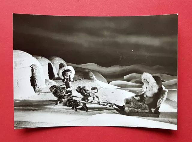 Foto AK DDR Kinderfernsehen 1975 SANDMÄNNCHEN im Hundeschlitten Eskimo ( 36357