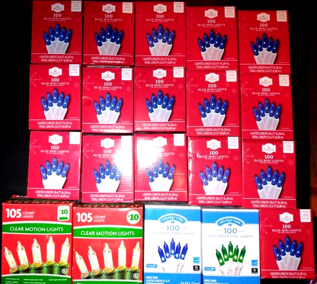 Christmas String Lights Lot 20 Boxes 2000 Lights 230 Feet Blue Green Clear NEW